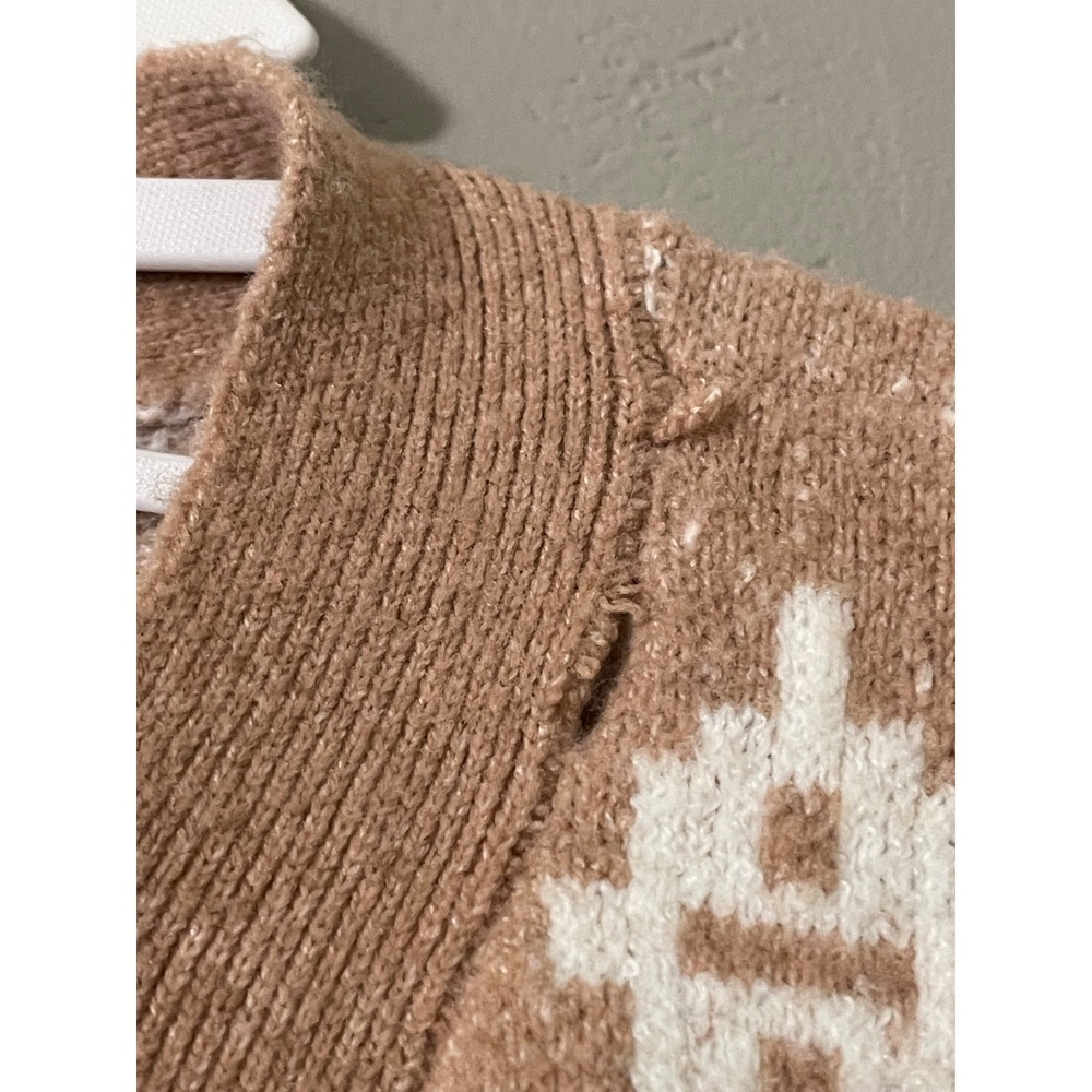 SO Goods For Life Womens Tan Geometric Fair Isle Open Front Cardigan Sweater M - Picture 8 of 9